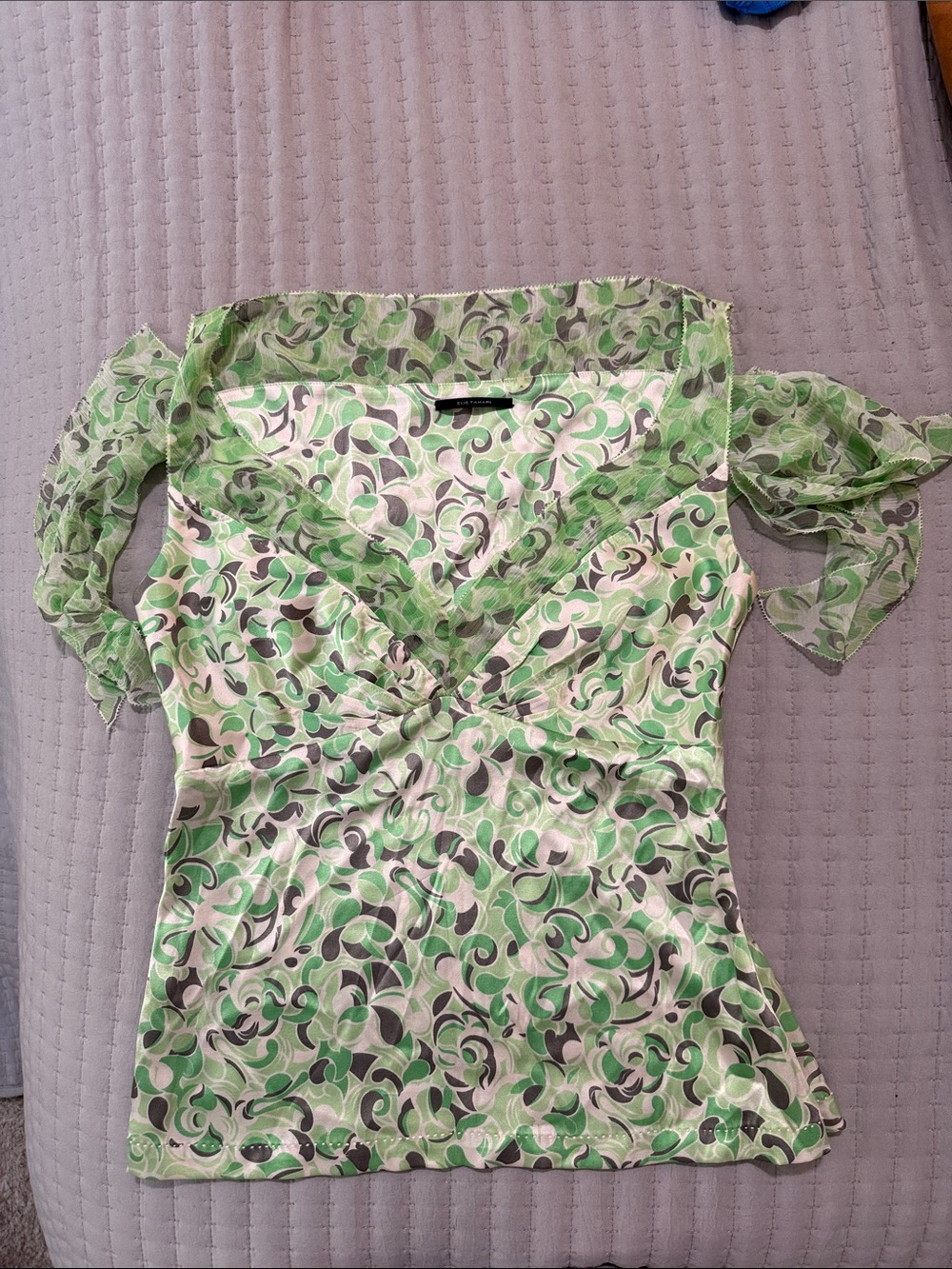 Elie Tahari Silk Green Swirl Print Blouse